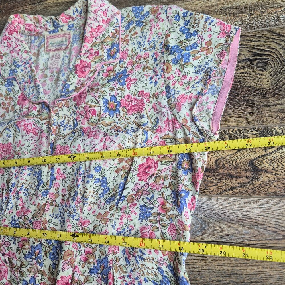 Vintage April Cornell Floral Rayon Chiffon Cottagecore Maxi Dress Cap-Sleeve - Picture 11 of 12